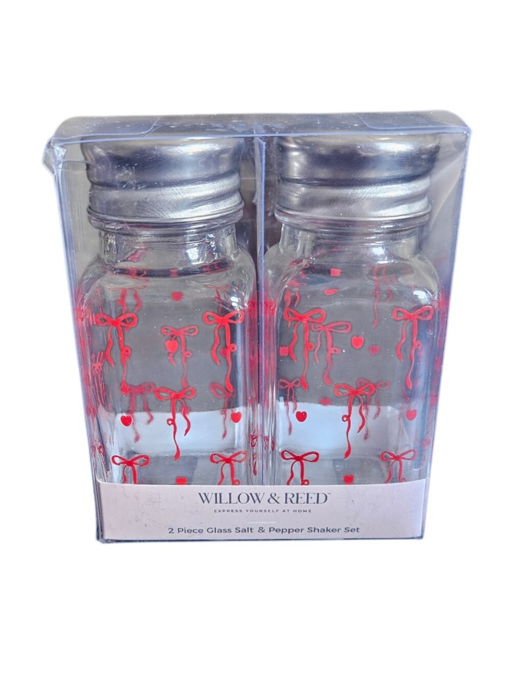 Willow & Reed Red Bow Glass Salt and Pepper Shaker Set